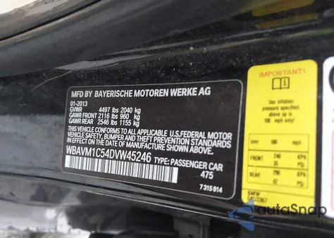 2013 BMW X1 Sdrive28I from USA, damaged, VIN WBAVM1C54DVW45246